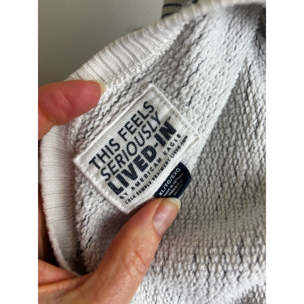 American Eagle Outfitters Striped Crew Neck Sweater XL White Black preppy beach - Picture 4 of 5